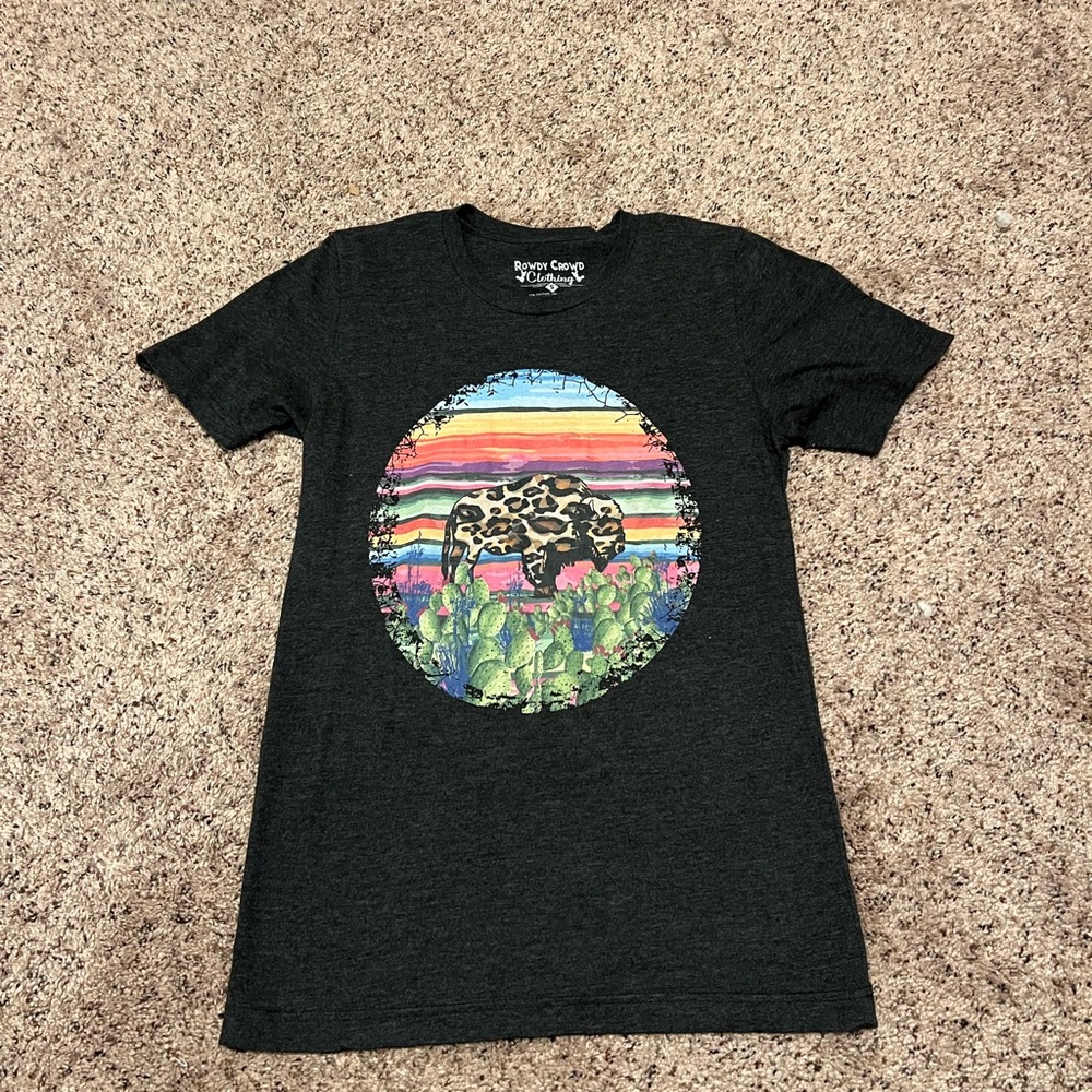 Grey Short Sleeve Western Graphic Tee, T-Shirt, Buffalo/Leopard